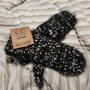 C.C Black and White Knit Mittens